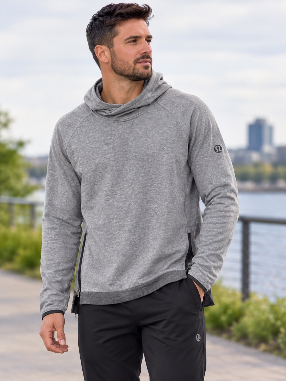 lululemon athletica Gray Hooded Pullover Sweatshirt